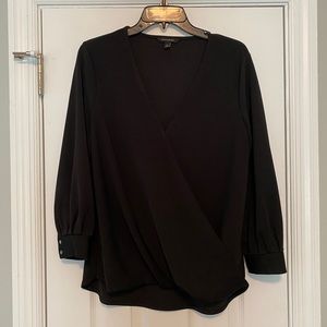 Banana Republic medium cross front 3/4 sleeve drape shirt - black - like new